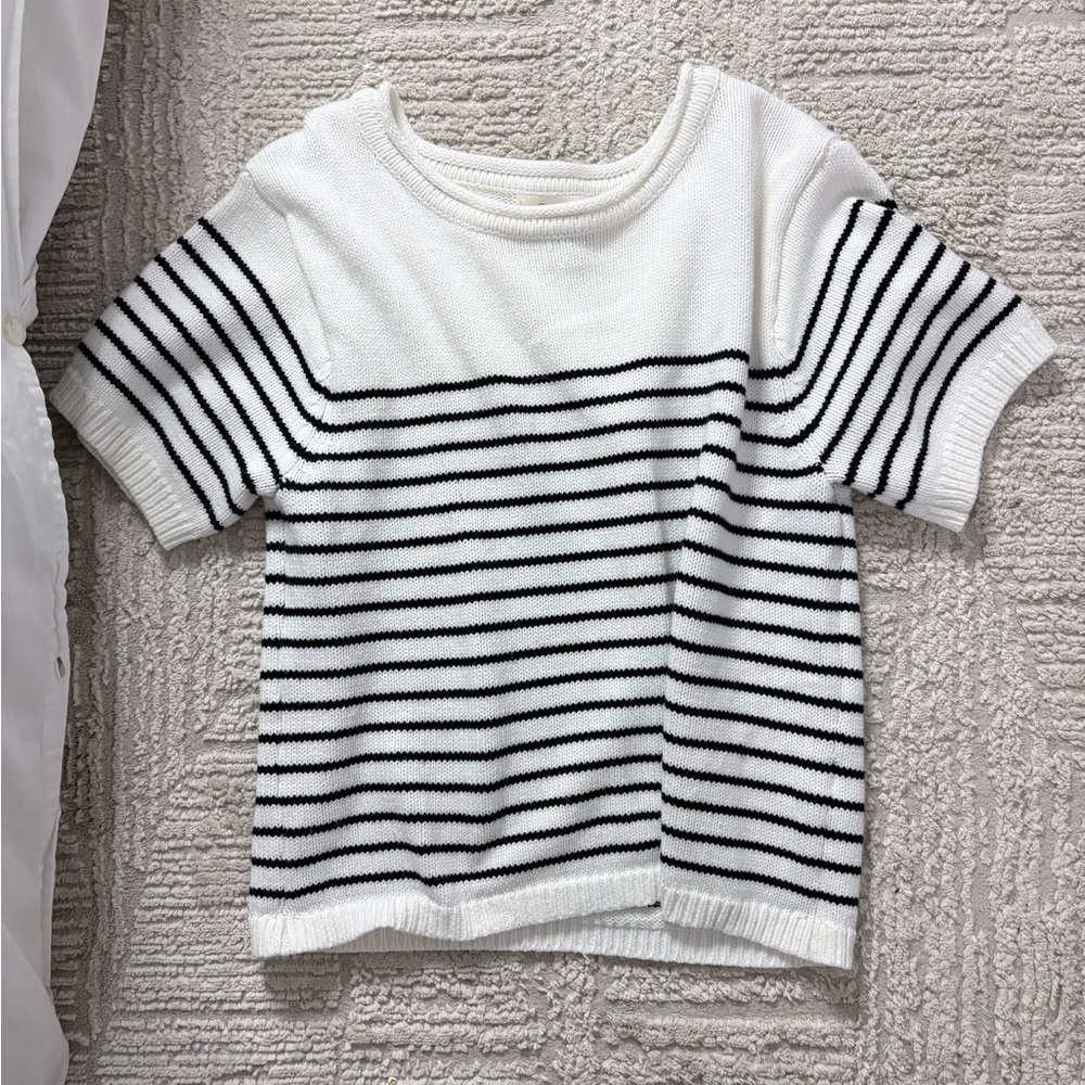 Striped Black and White Short Sleeve Sweater